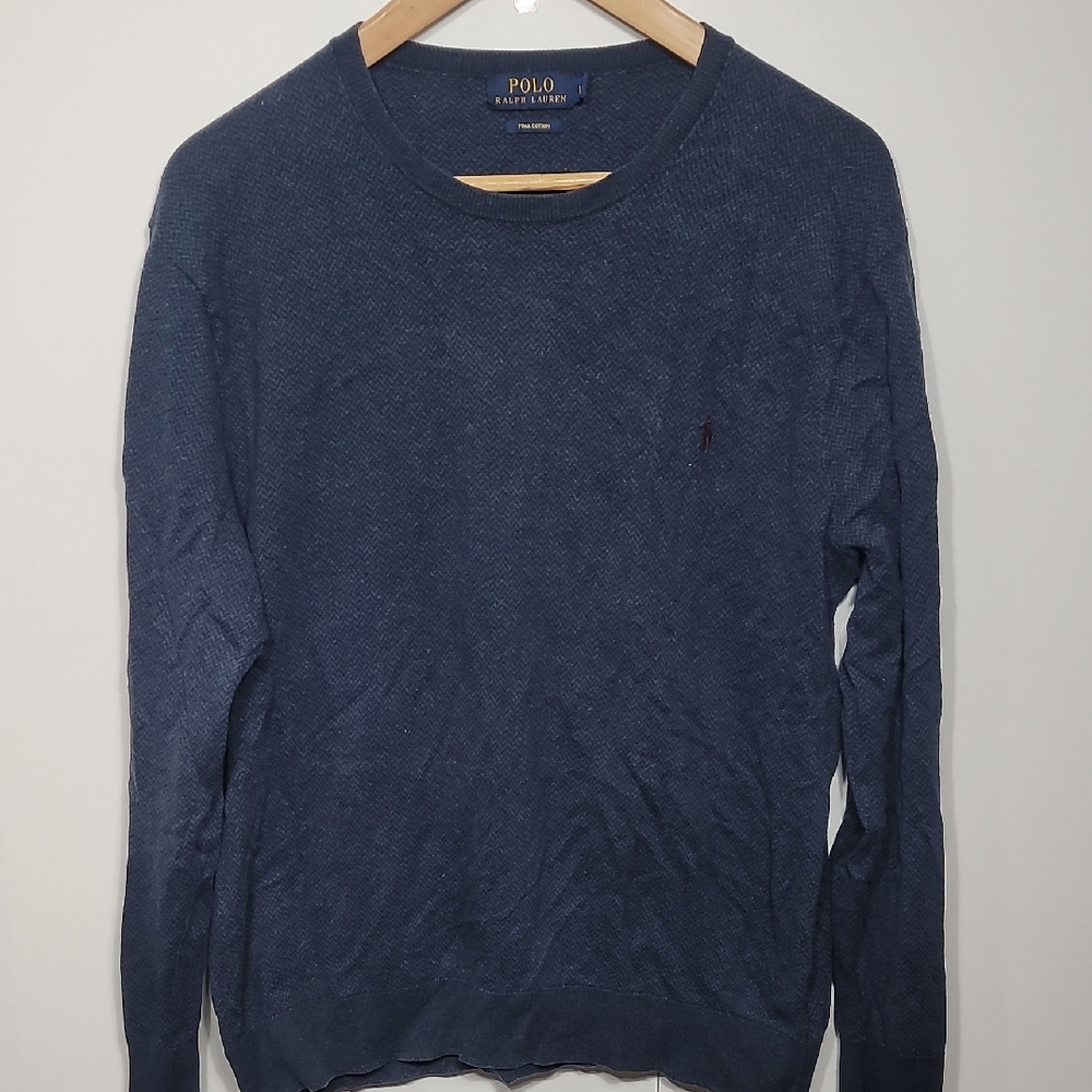 Polo by Ralph Lauren Men's Deep Blue Pima Cotton Crewneck Sweater